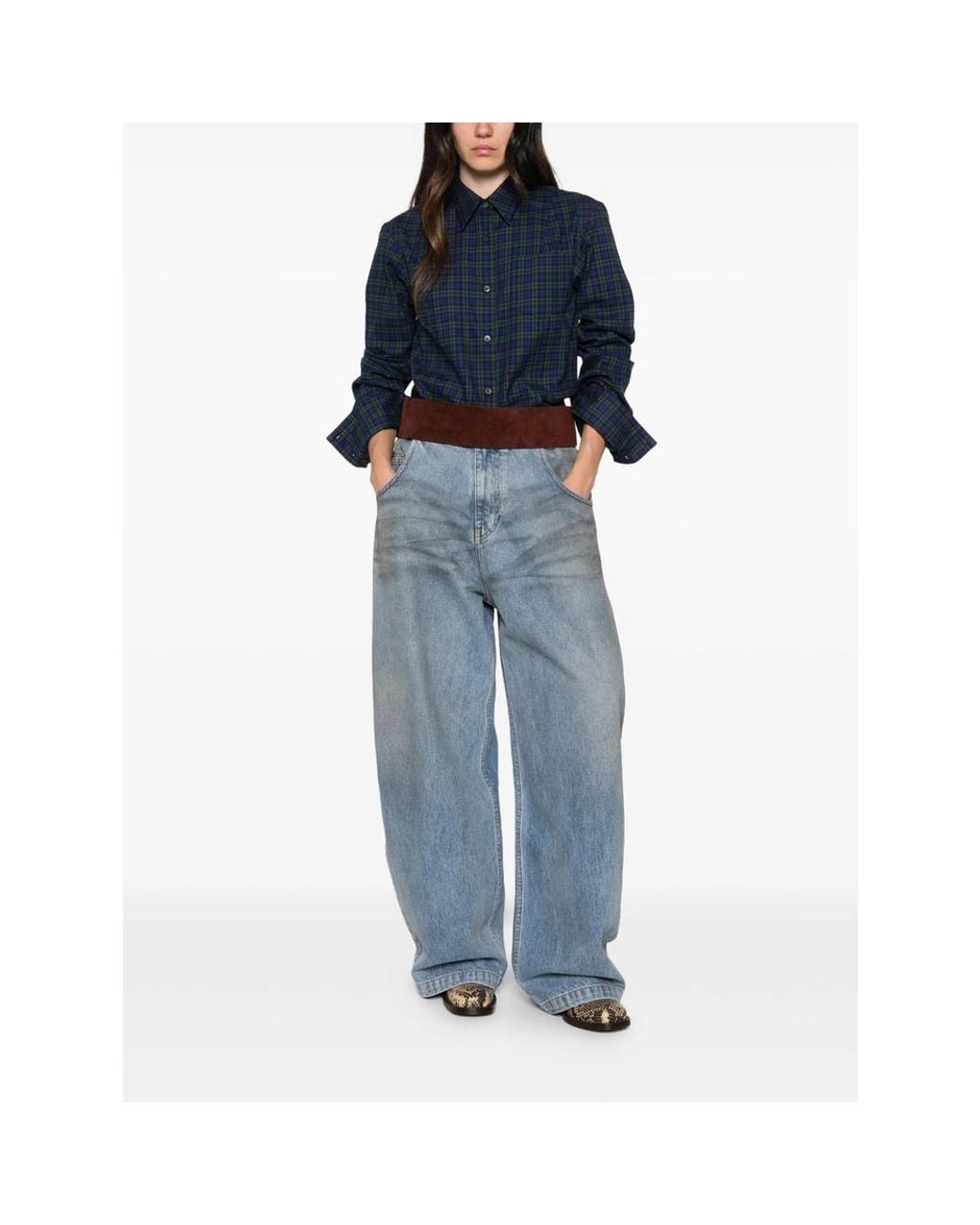 Dries Van Noten Blue Tartan-Check Button-Up Shirt