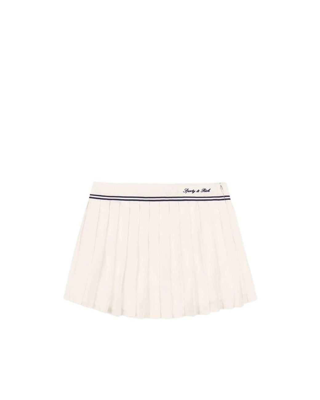 Sporty & Rich Natural Serif Pleated Logo-Embroidered Mini Skirt