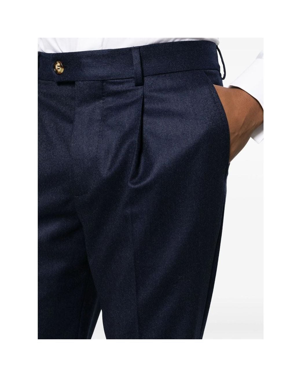 Brunello Cucinelli Blue Virgin Wool Flannel Trousers With Pleat for men
