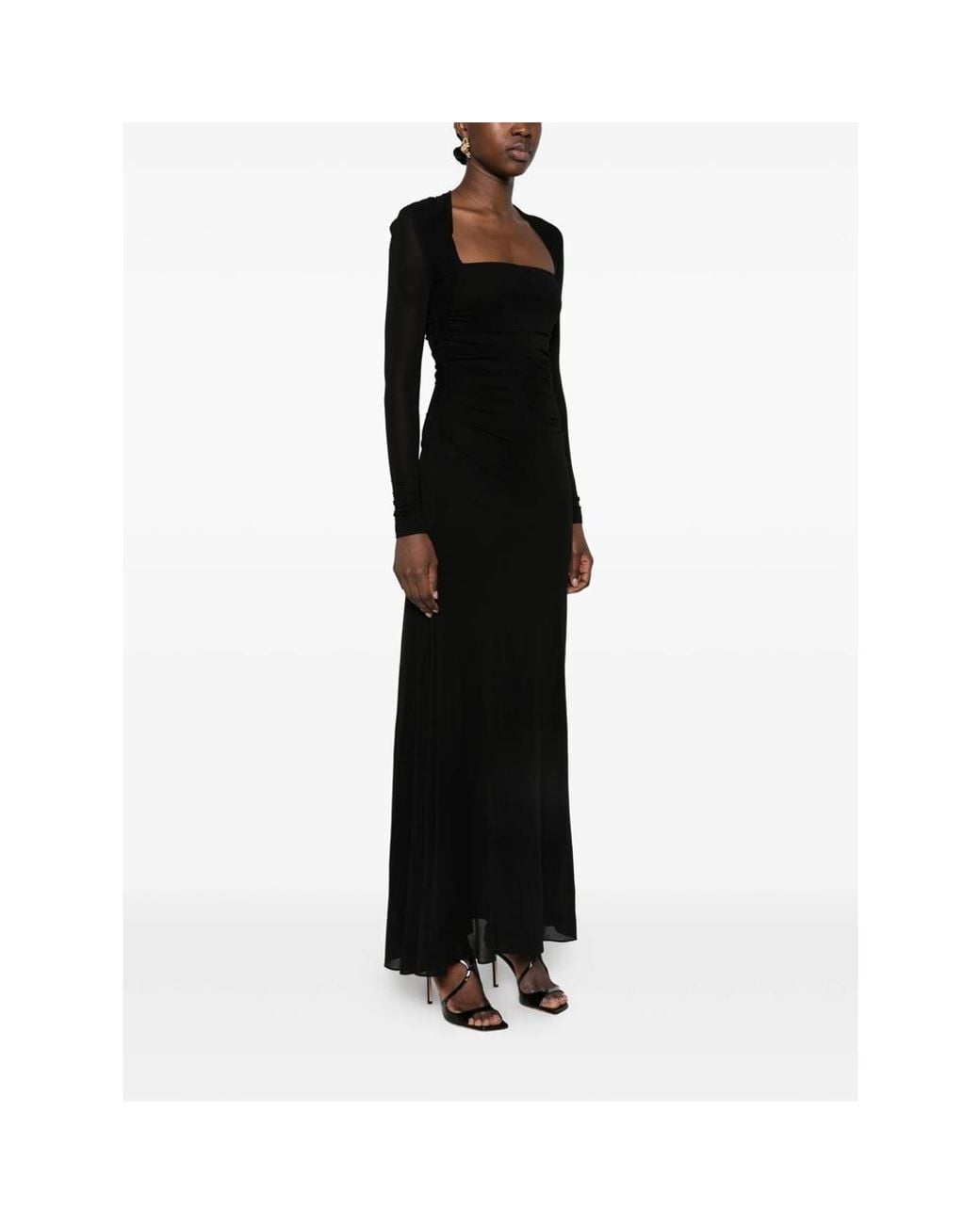 Diane von Furstenberg Black Ruched Long-Sleeve Maxi Dress