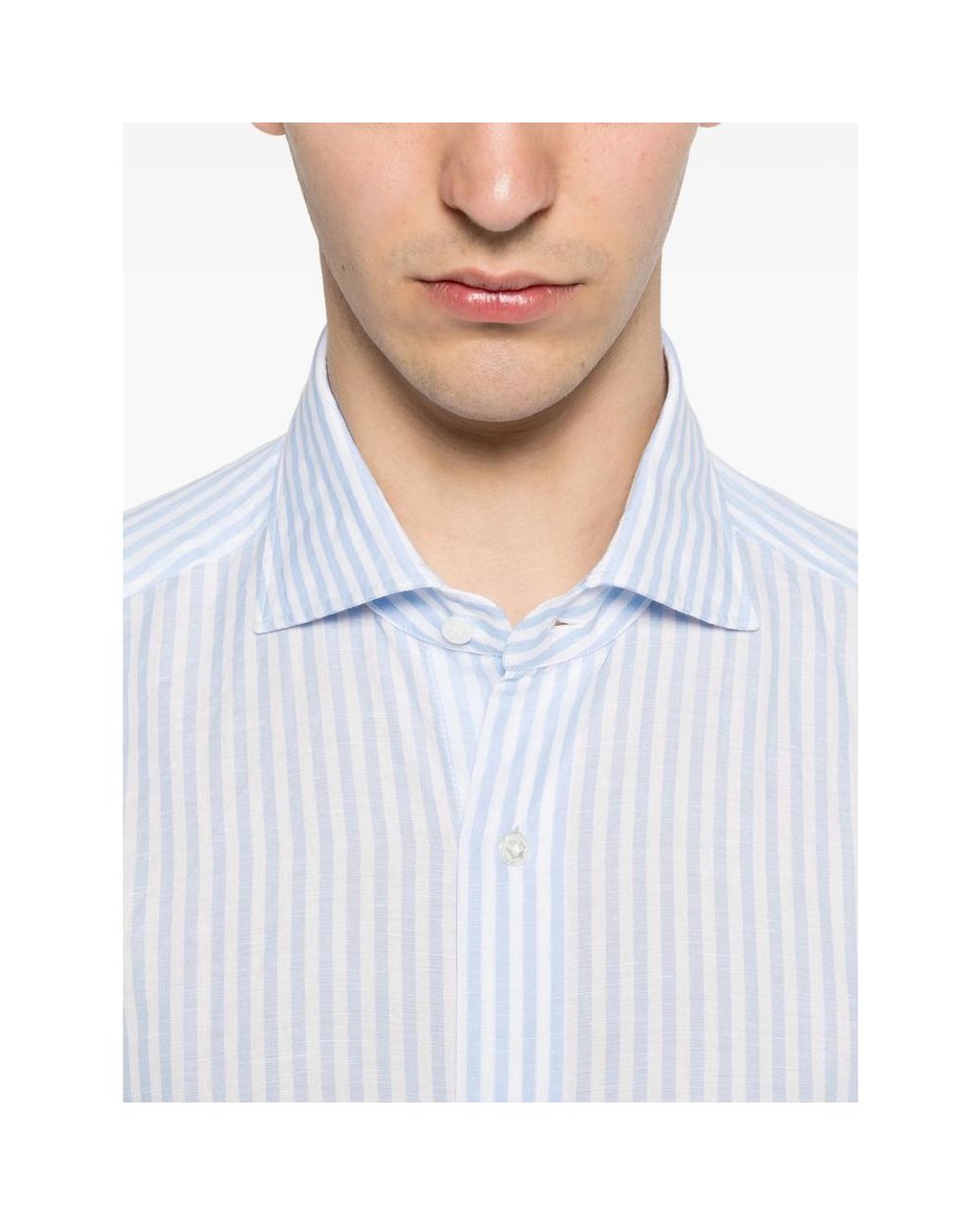 Barba Napoli White Buttoned Striped Shirt for men