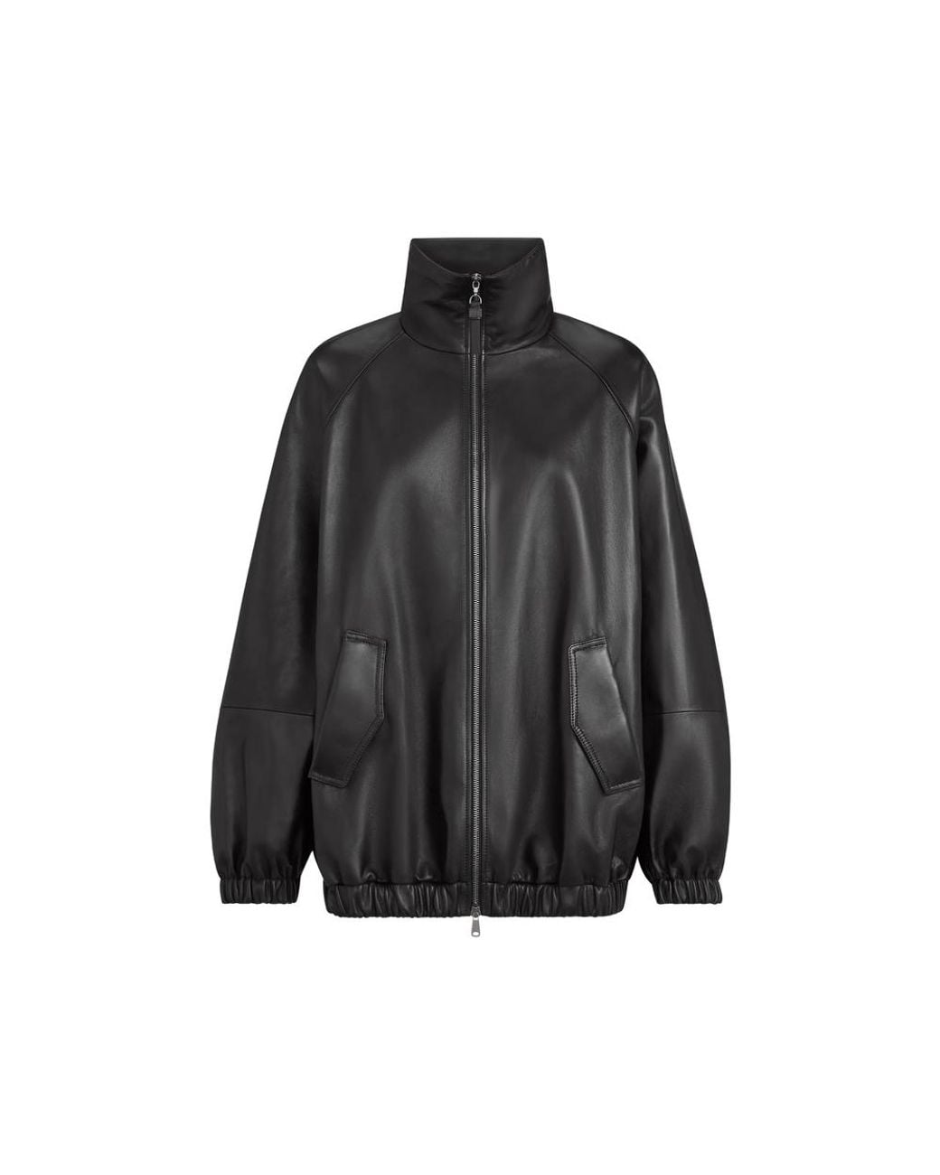 Brunello Cucinelli Black Nappa Leather Bomber Jacket With Monili