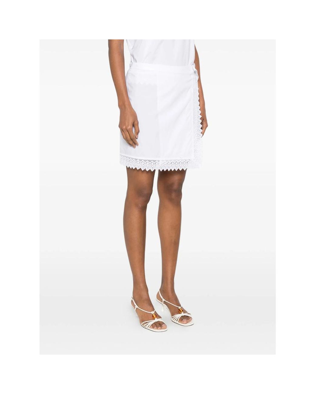 THE NINA STUDIO White Lace-Detail Mini Skirt