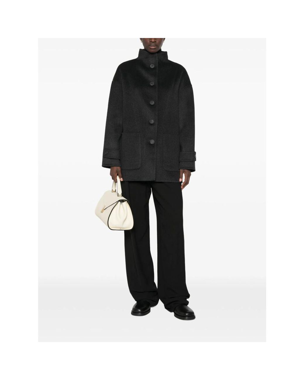 The Dynamis Studio Black High-Neck Patch-Pocket Coat