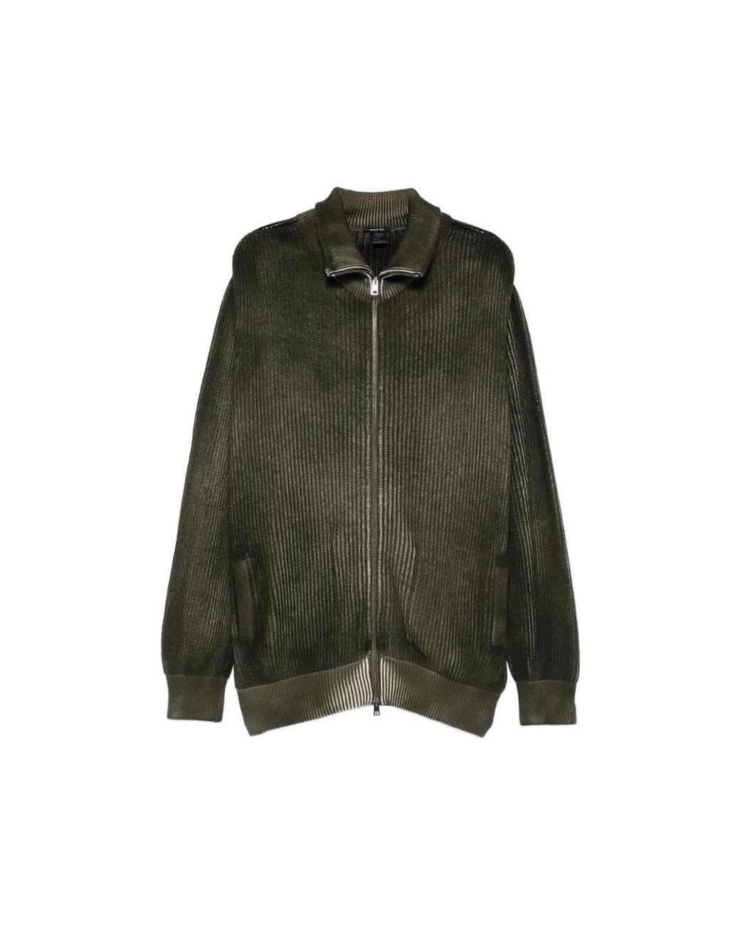 Avant Toi Green Ribbed-Knit Zip-Up Sweater for men