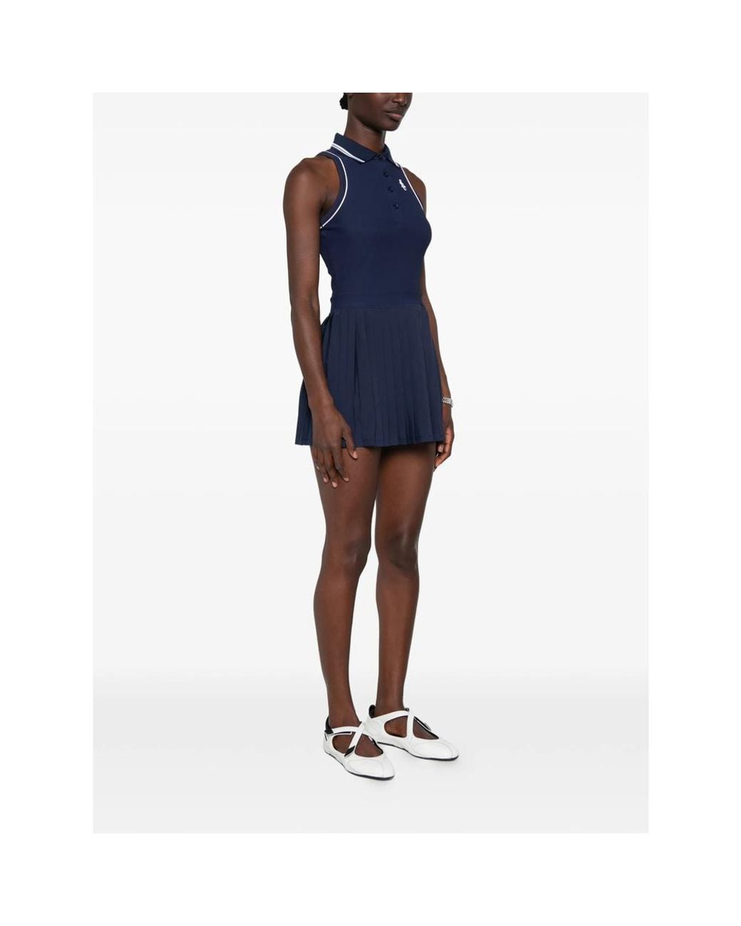 Sporty & Rich Blue Pleated Sleeveless Mini Dress