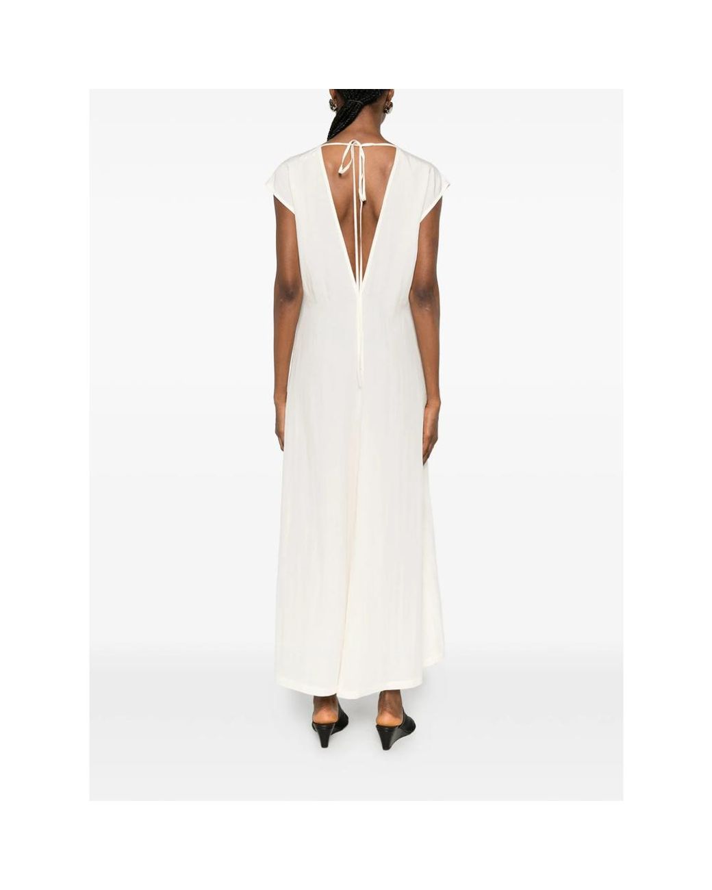 Covert White V-Neck Back-Tie Maxi Dress