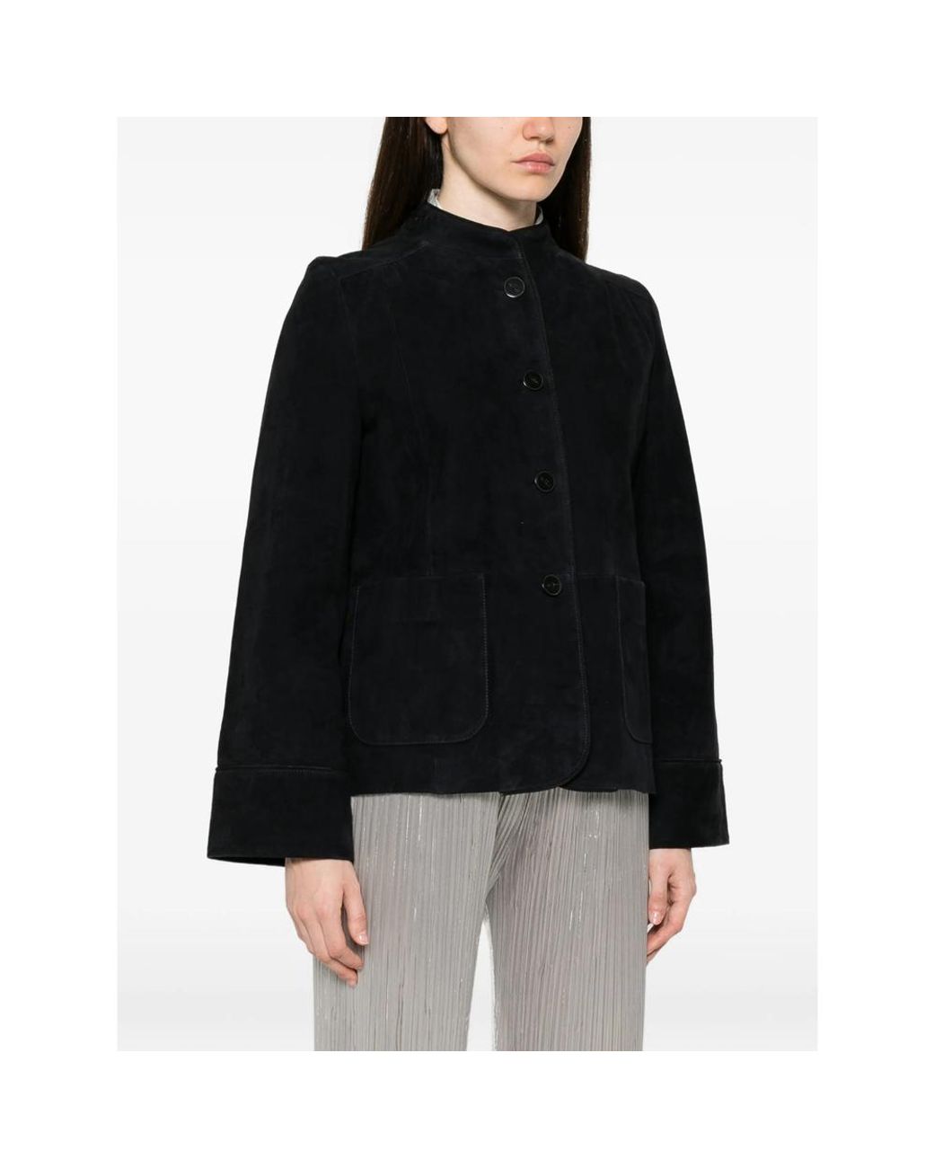 Forte_forte Black Suede Mandarin-Collar Jacket