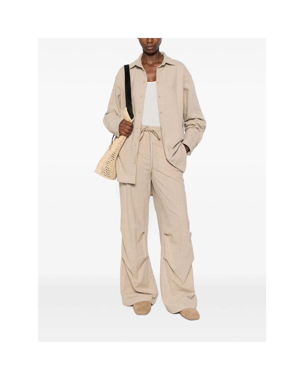 LE SULLY STUDIO Natural Pleated Drawstring-Fastening Trousers