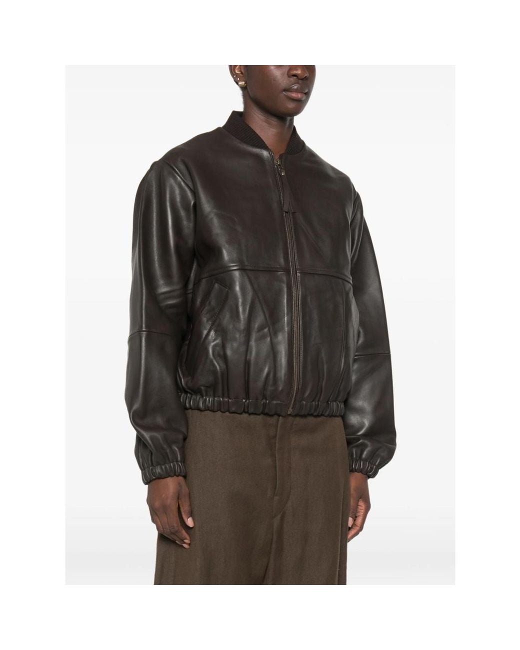 Sessun Black Leather Bomber Jacket