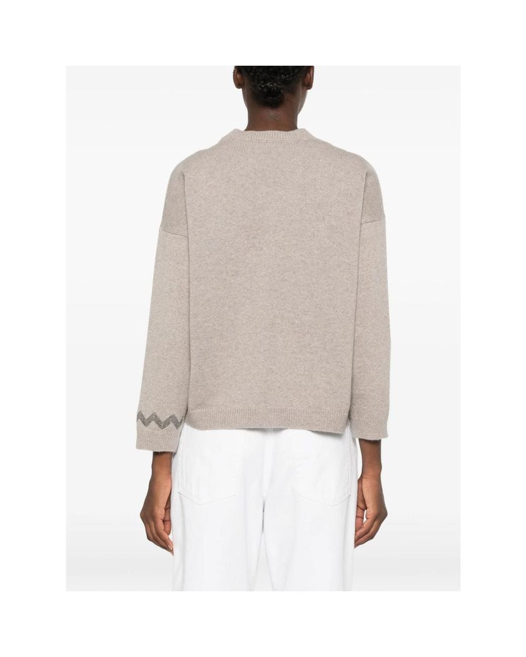 Panicale Cashmere Natural Bead-Embellished Drop-Shoulder Sweater