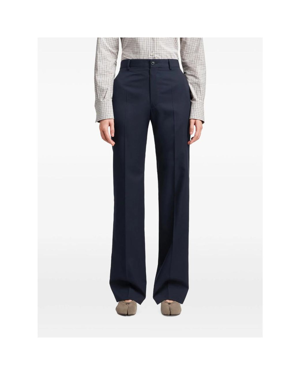 Maison Margiela Blue Pleated Wool Tailored Trousers