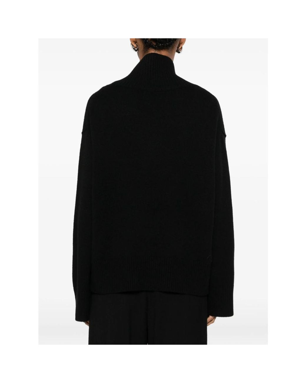 Soft Goat Black Roll-Neck Ribbed-Trim Sweater