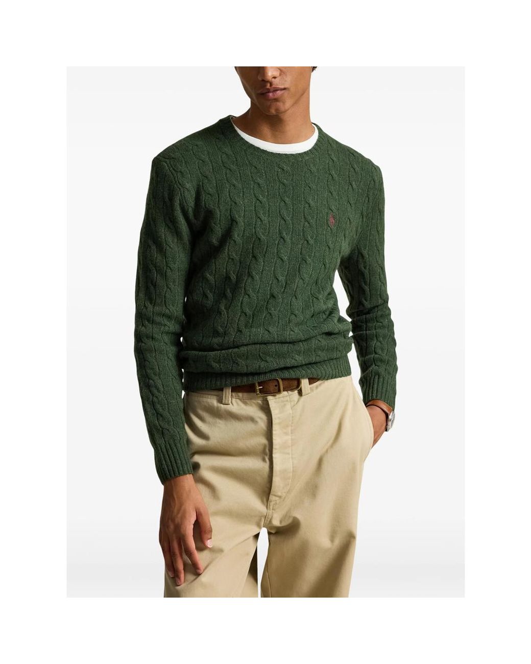 Ralph Lauren Green Pony-Embroidered Cable-Knit Sweater for men