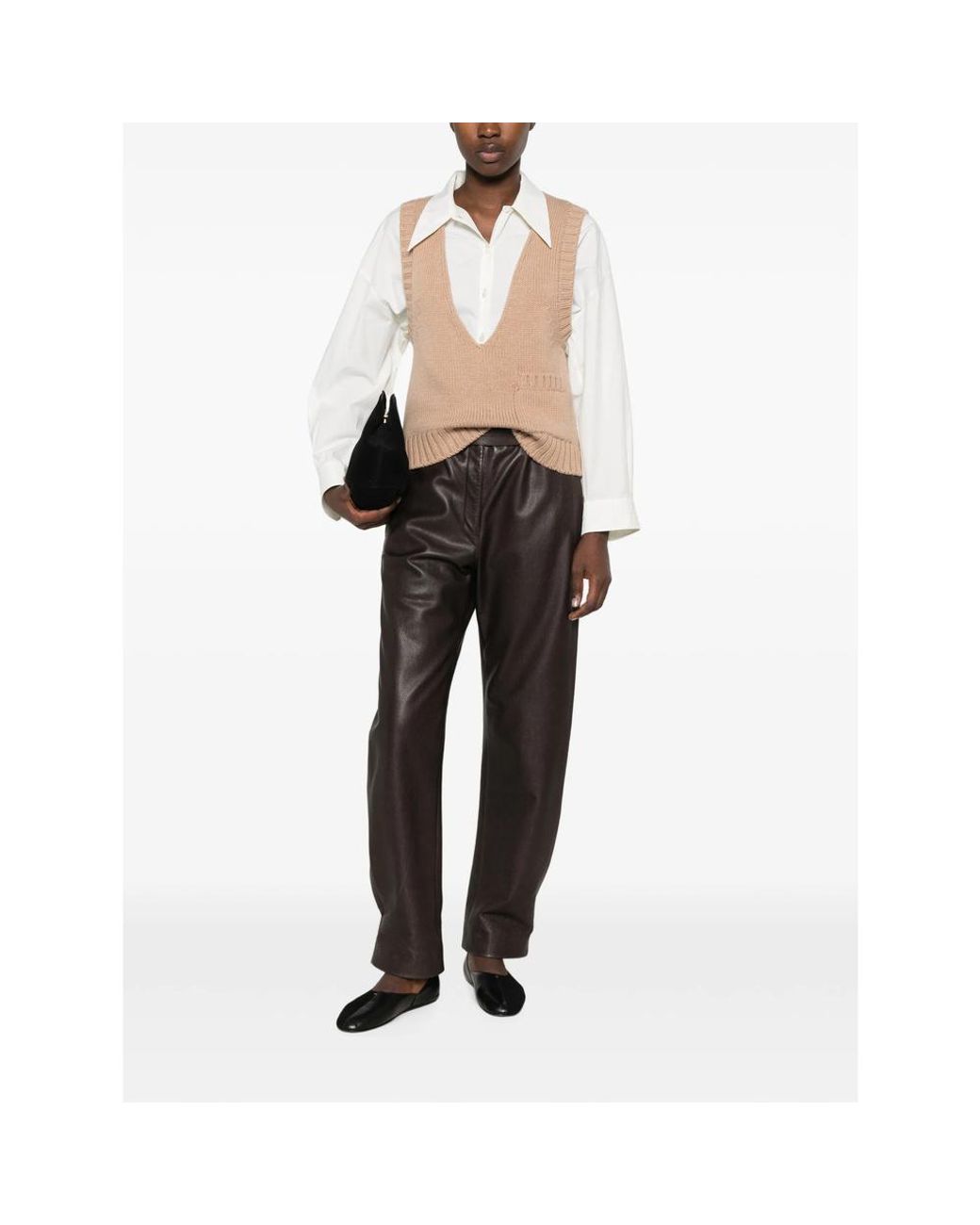 LAMRONS Natural V-Neck Ribbed-Knit Vest