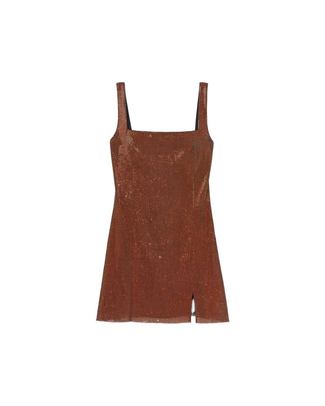 Self-Portrait Brown Crystal-Embellished Chainmail Mini Dress