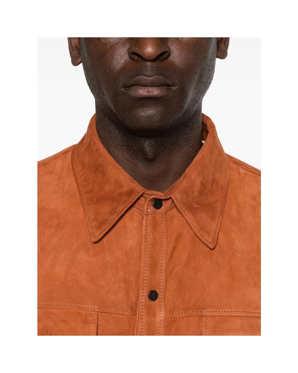 Salvatore Santoro Orange Shirt Jacket Leather for men