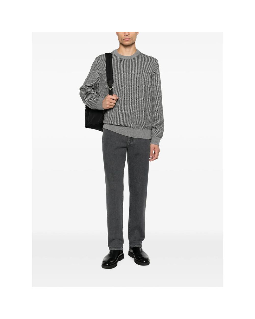 Calvin Klein Gray Waffle-Knit Crew-Neck Sweater for men