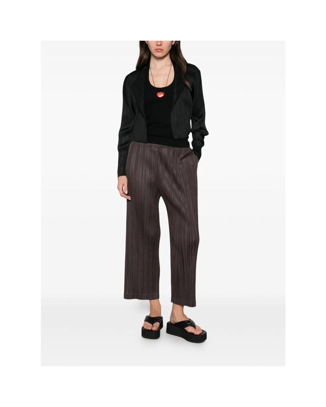 Pleats Please Issey Miyake Black Plissé-Effect Layered Jacket