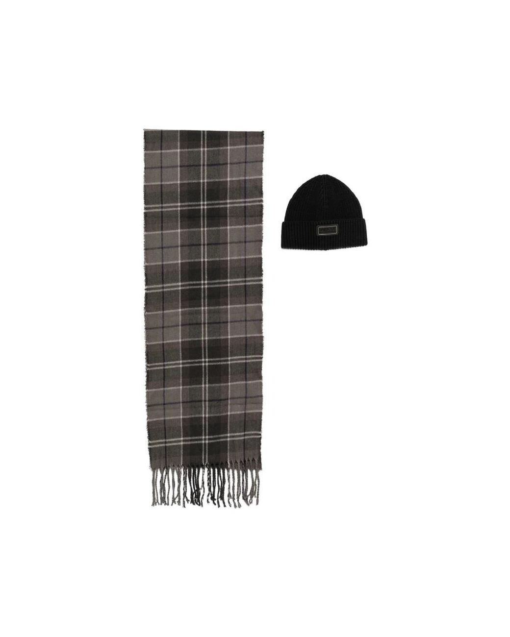 Barbour Black Sweeper Tartan-Pattern Scarf And Beanie Hat Set for men