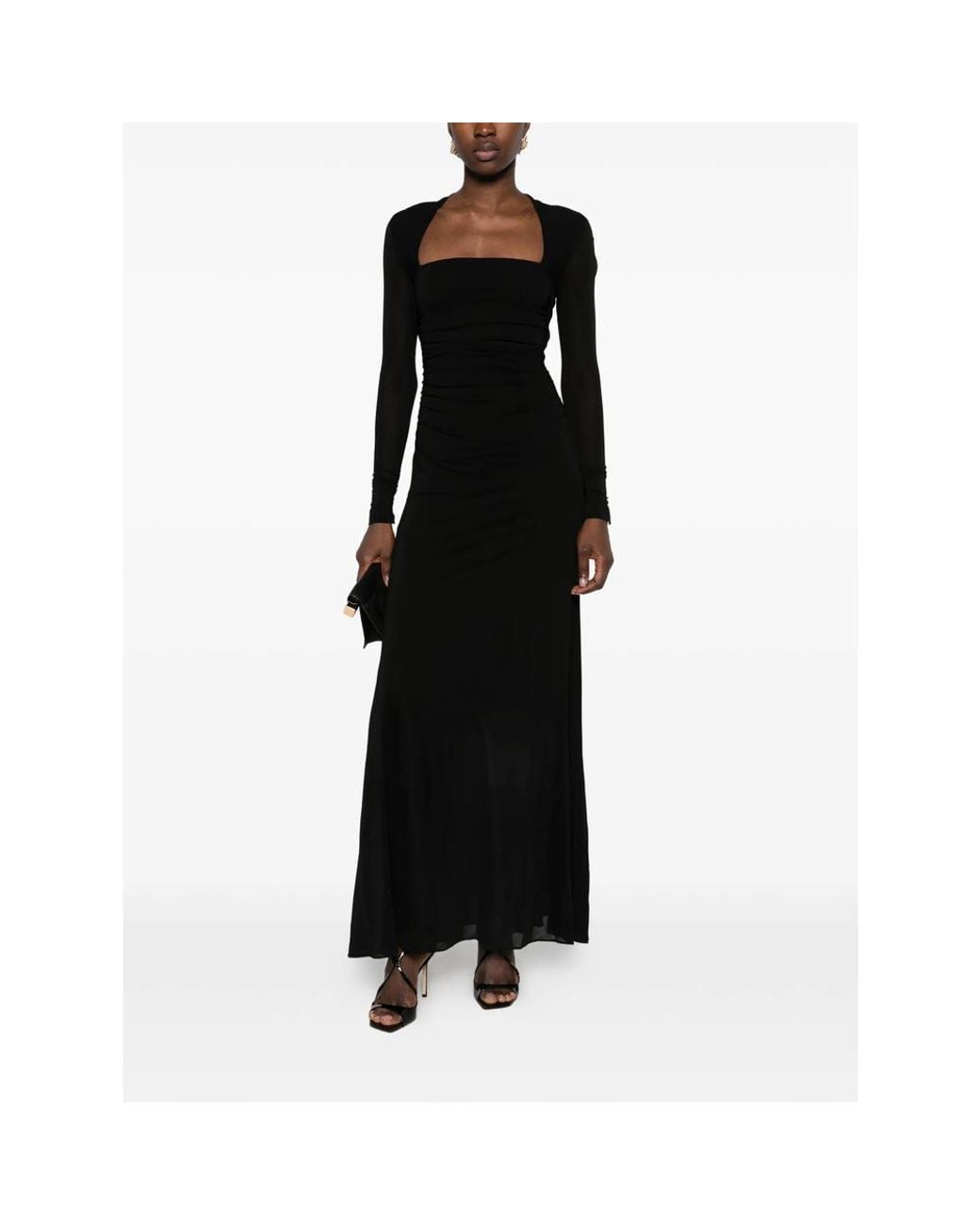 Diane von Furstenberg Black Ruched Long-Sleeve Maxi Dress