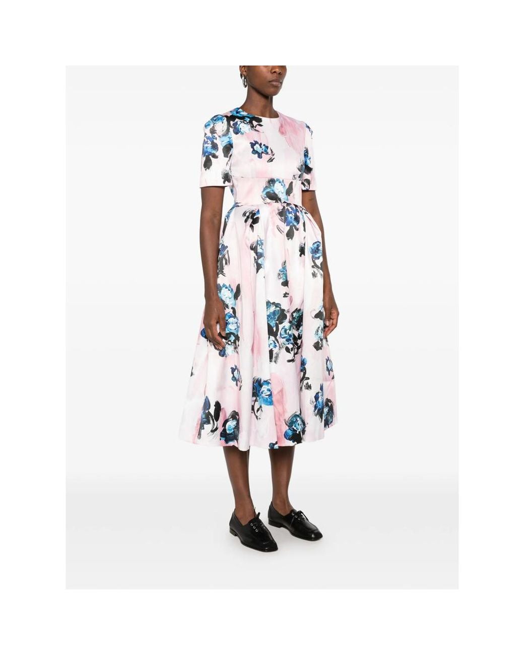 Stine Goya Blue Floral-Print Pleated Midi Dress
