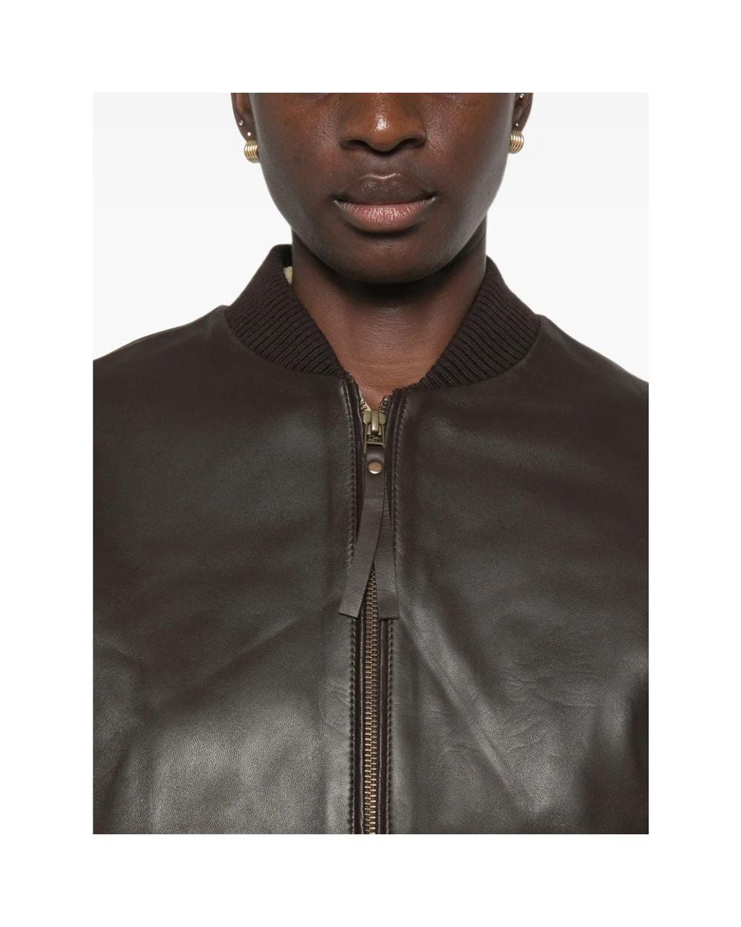 Sessun Black Leather Bomber Jacket