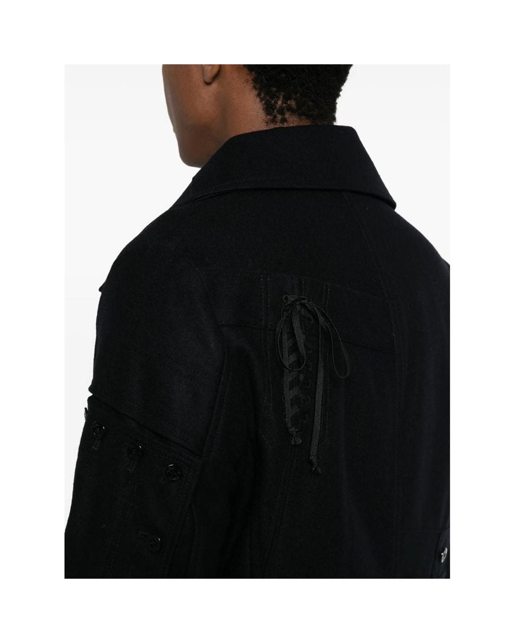 Junya Watanabe Black X Rebuild By Needles Patchwork Double-Breasted Coat for men