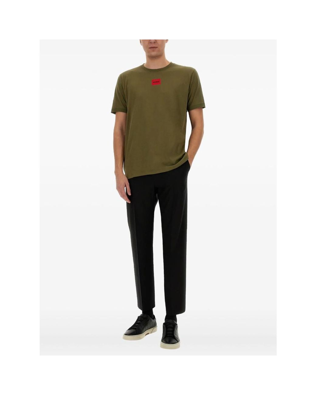 HUGO Green T-Shirt With Logo Patch for men