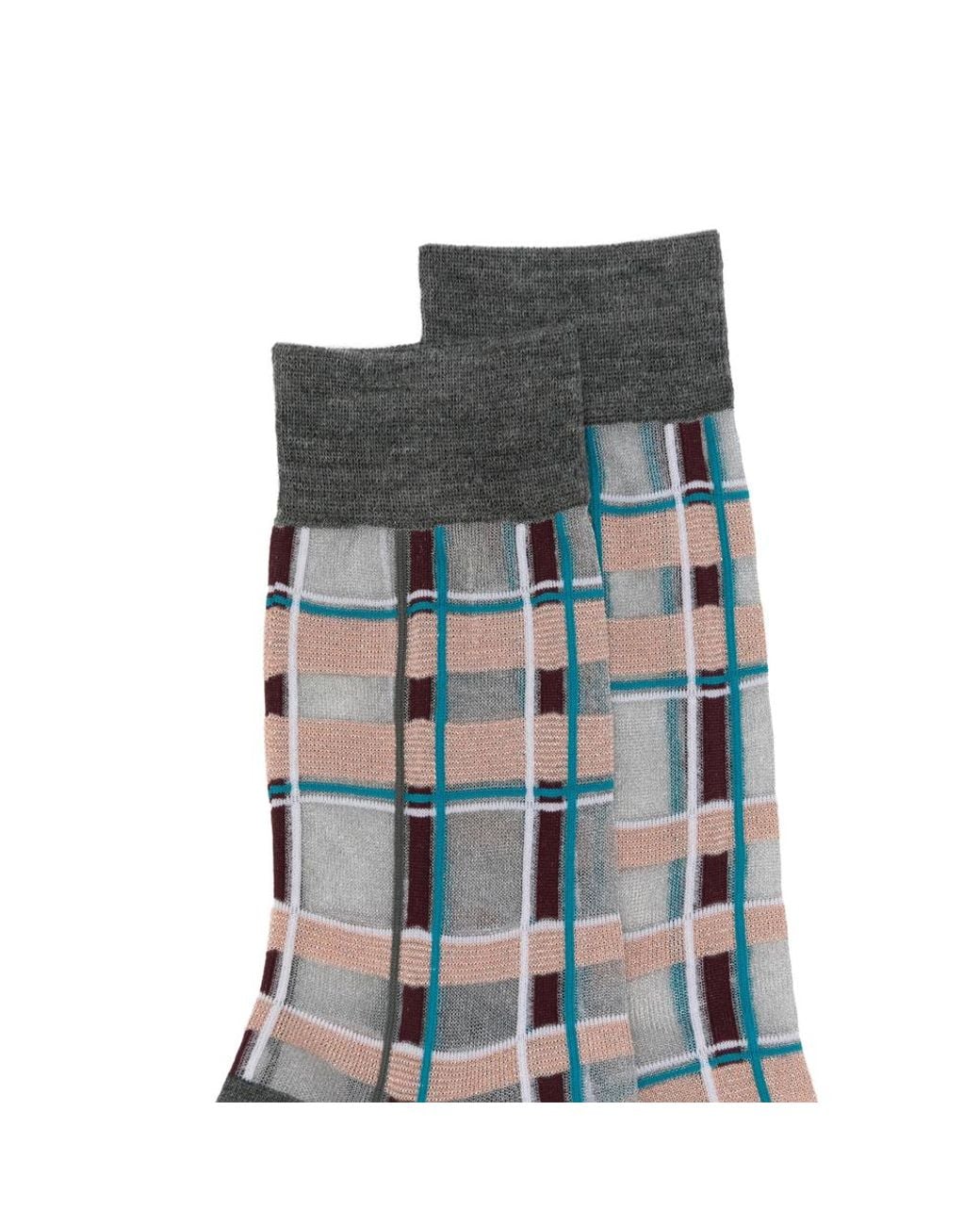 ANT45 Blue Brill Short Check Metallic-Thread Socks