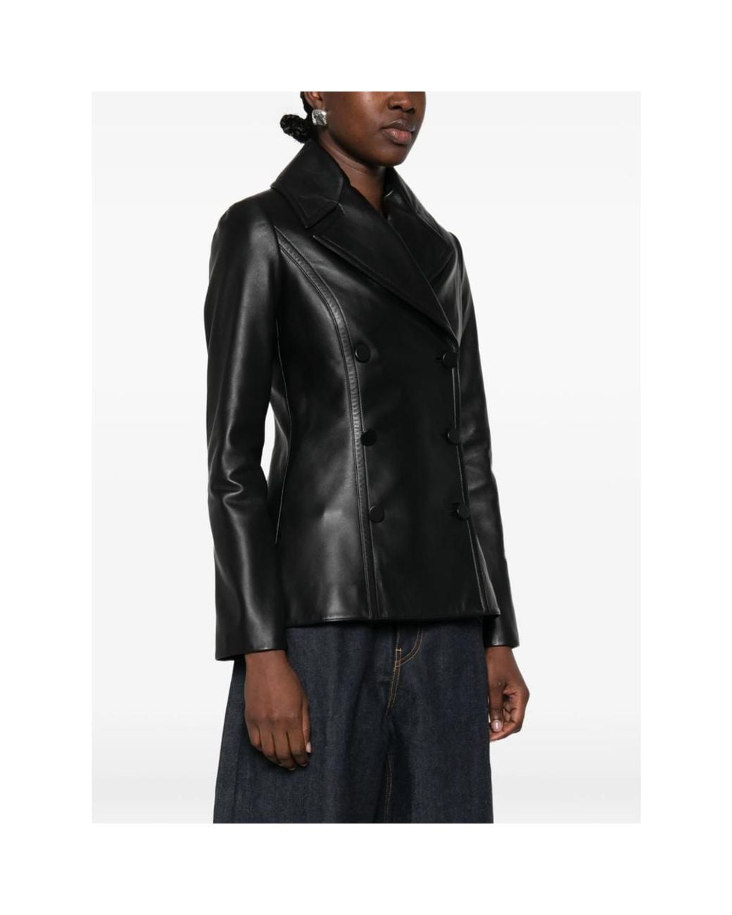 Alaïa Black Double-Breasted Leather Jacket