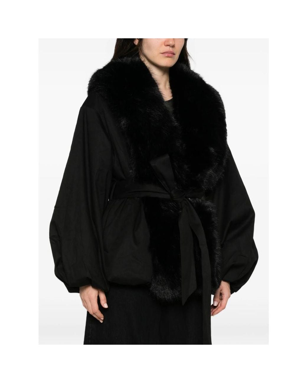 ROTATE BIRGER CHRISTENSEN Black Faux-Fur Collar Jacket