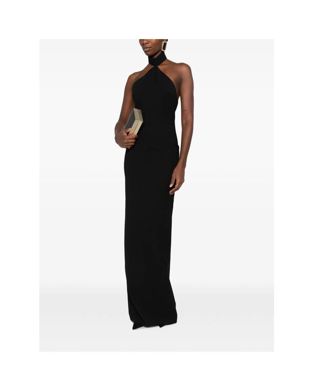 Ilkyaz Ozel Black Kailash Halterneck Back-Slit Maxi Dress