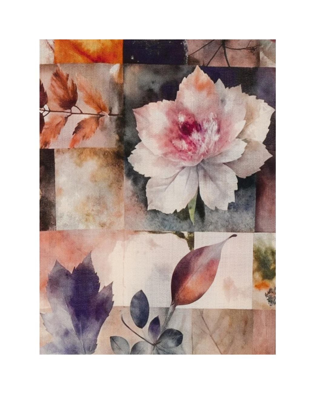 D'Aniello Brown Leaf-Print Frayed Scarf