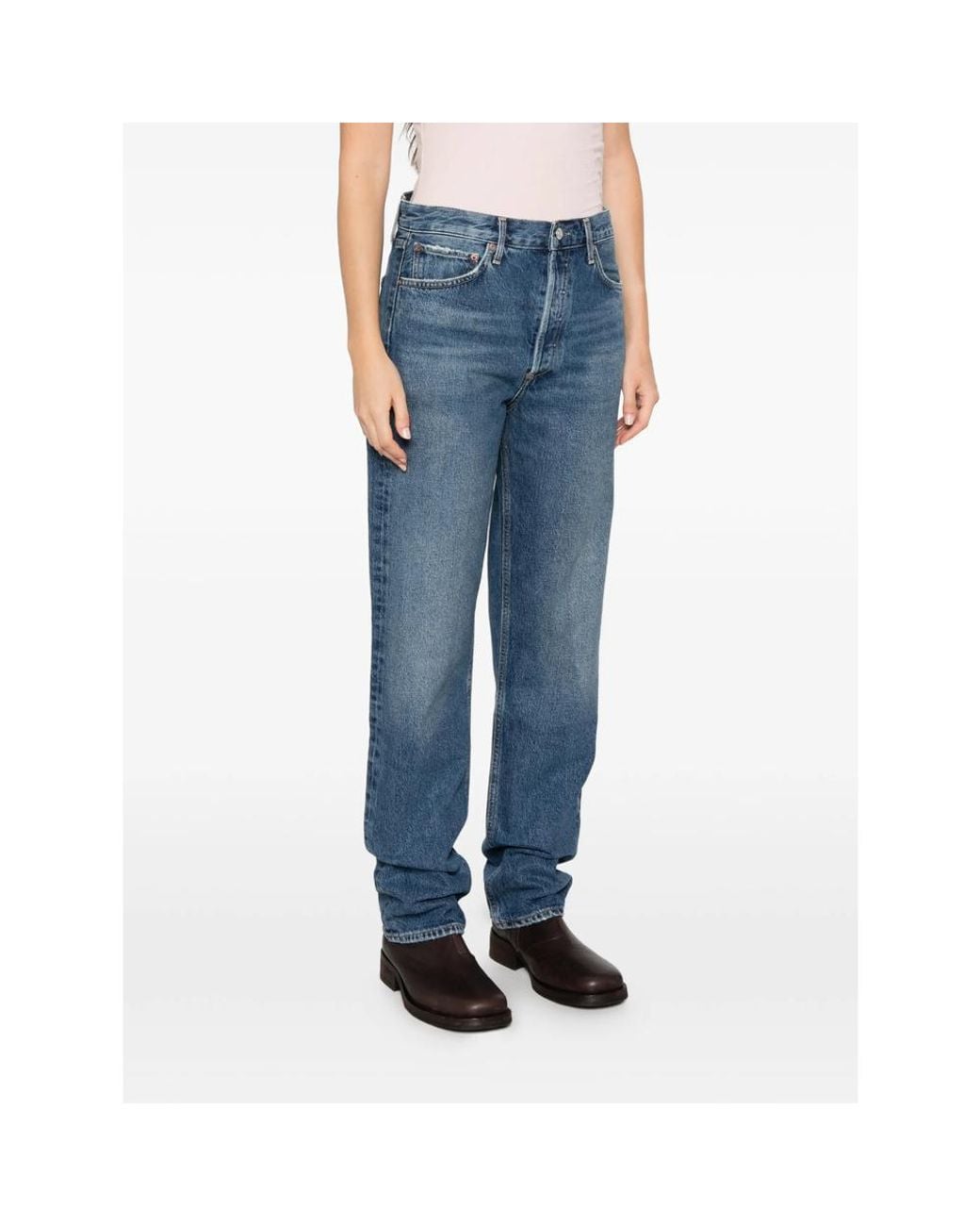 Agolde Blue Faded Straight-Leg Jeans