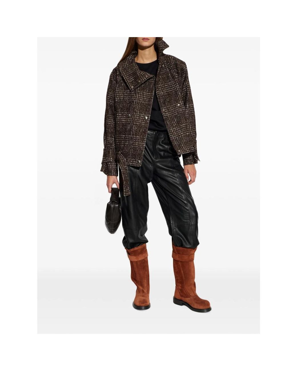 IRO Black Check-Pattern Belted Jacket