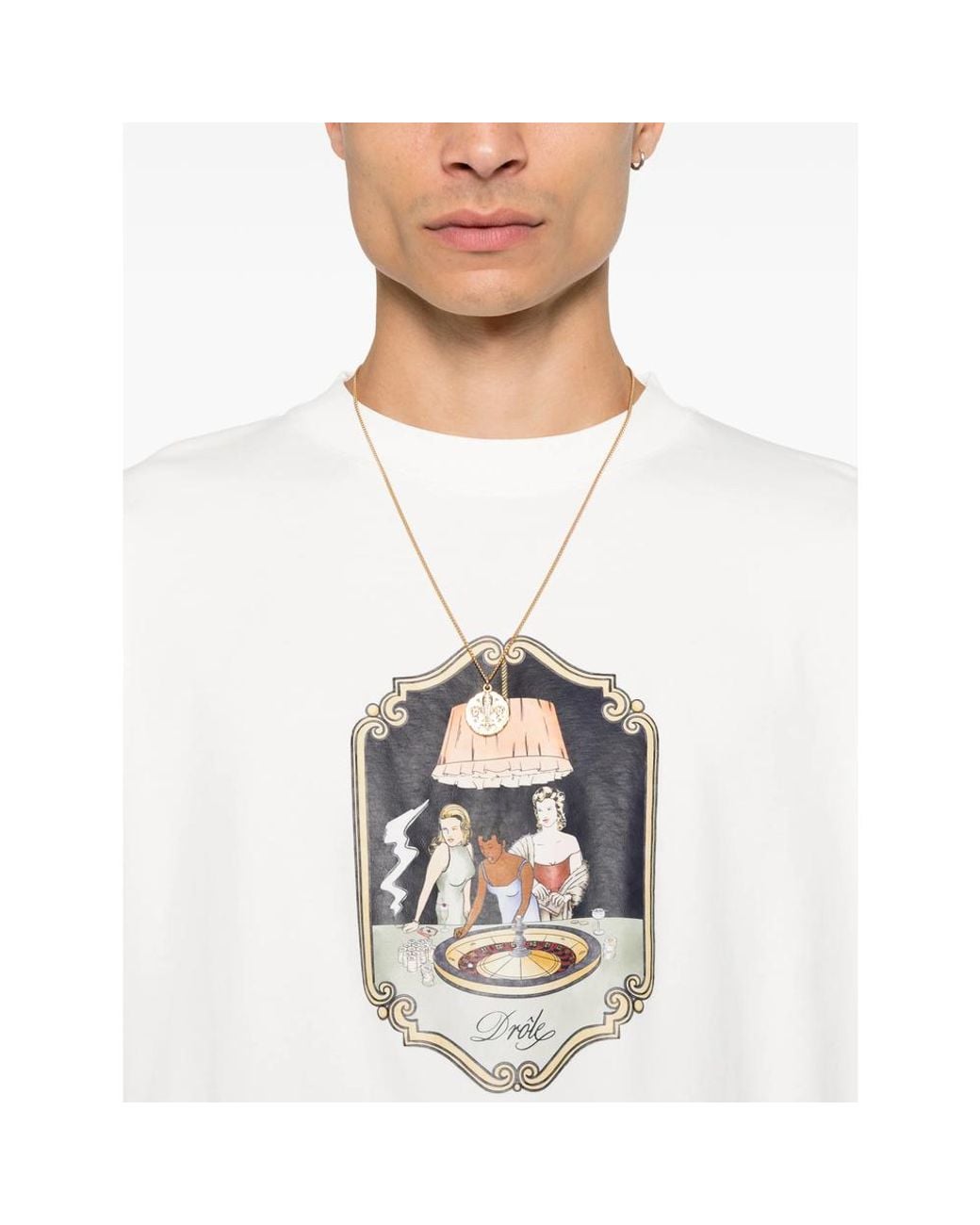 Drole de Monsieur White Casino Scene Printed T-Shirt for men