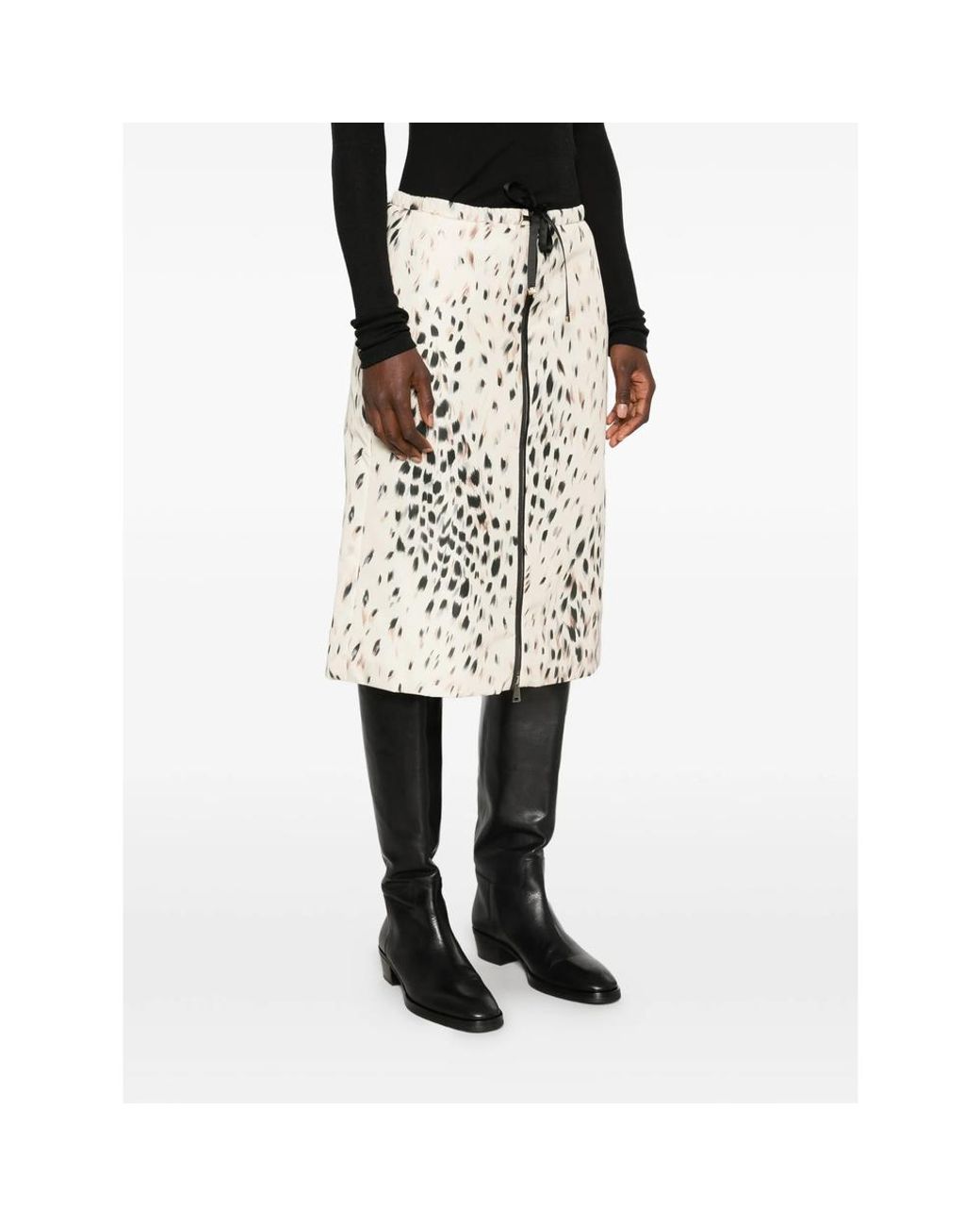 Moncler Natural Leopard-Print Zip-Front Skirt