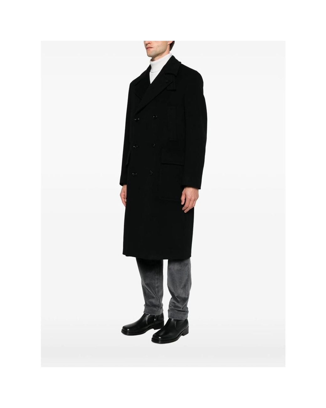 Lardini Black Notch-Lapel Double-Breasted Coat for men