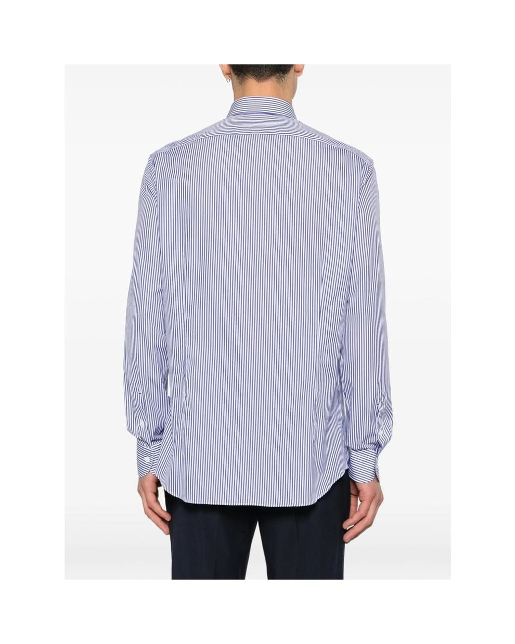Mazzarelli Blue Striped Button Shirt for men