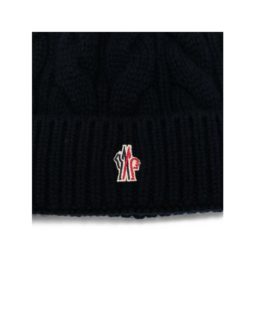 Moncler Black Cable-Knit Pompom Beanie Hat