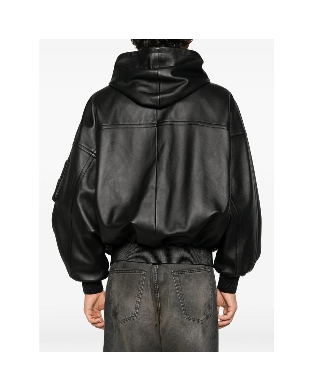 Balenciaga Black Hooded Leather Jacket for men