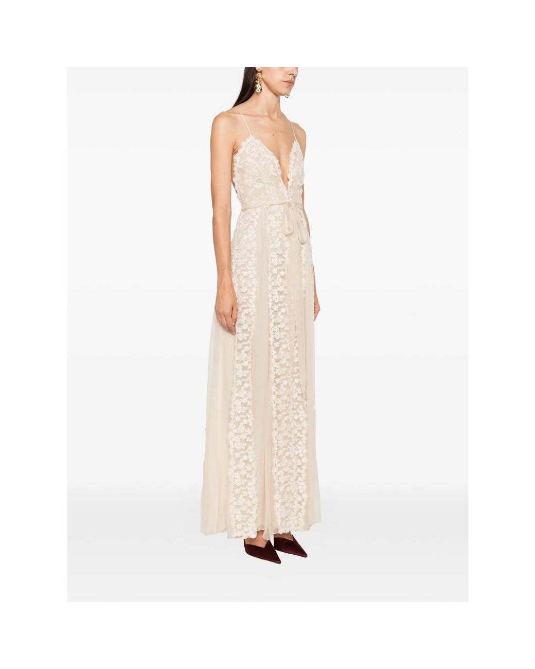 Fendi White Floral-Lace Belted Maxi Dress