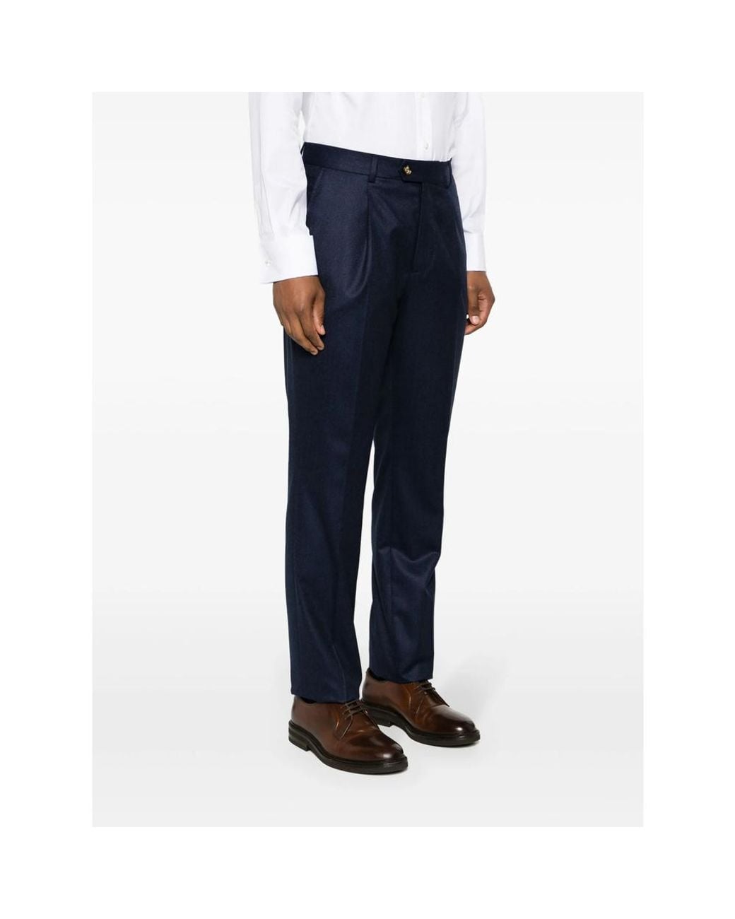 Brunello Cucinelli Blue Virgin Wool Flannel Trousers With Pleat for men