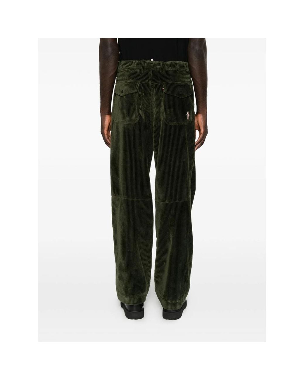 Moncler Black Corduroy Logo-Patch Trousers for men