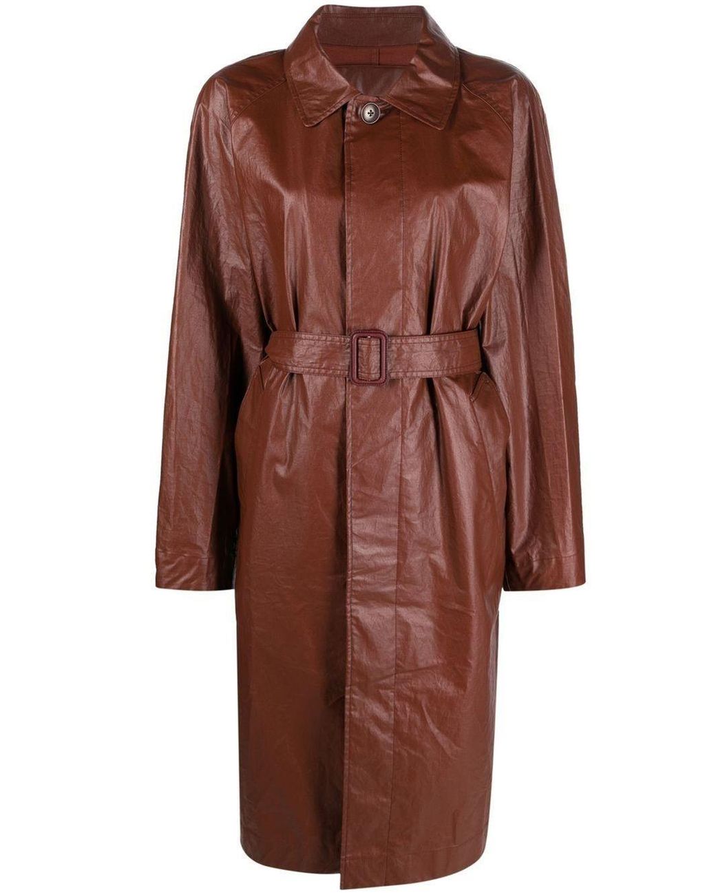 Lemaire Belted Coatedcotton Trench Coat in Brown Lyst