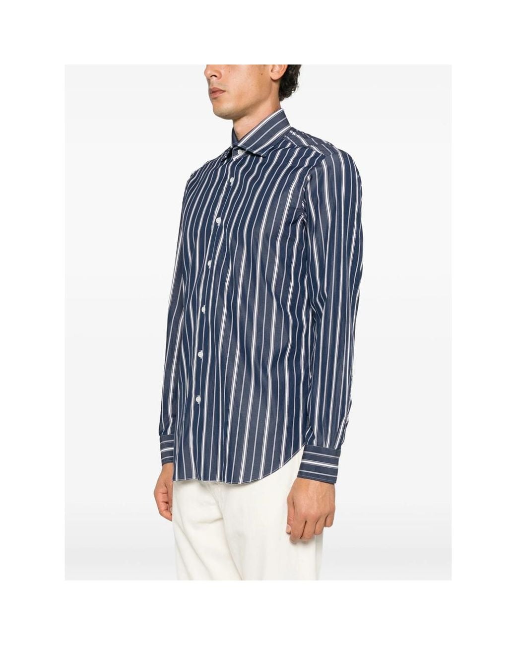 Barba Napoli Blue Vertical-Stripe Shirt for men