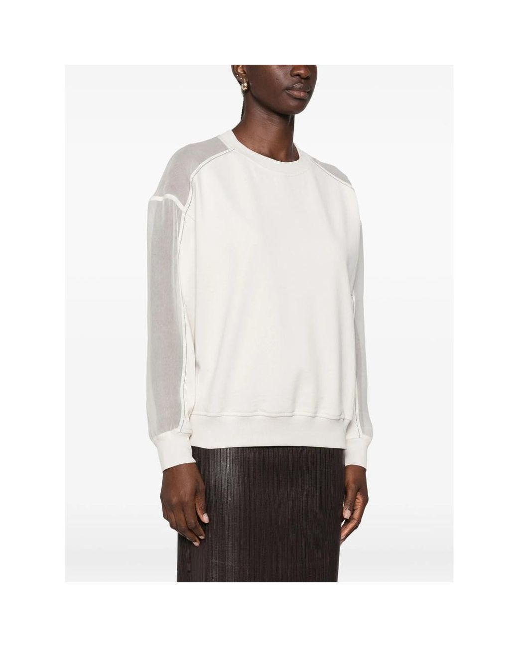 Brunello Cucinelli White Sheer-Panel Monili-Chain Sweatshirt