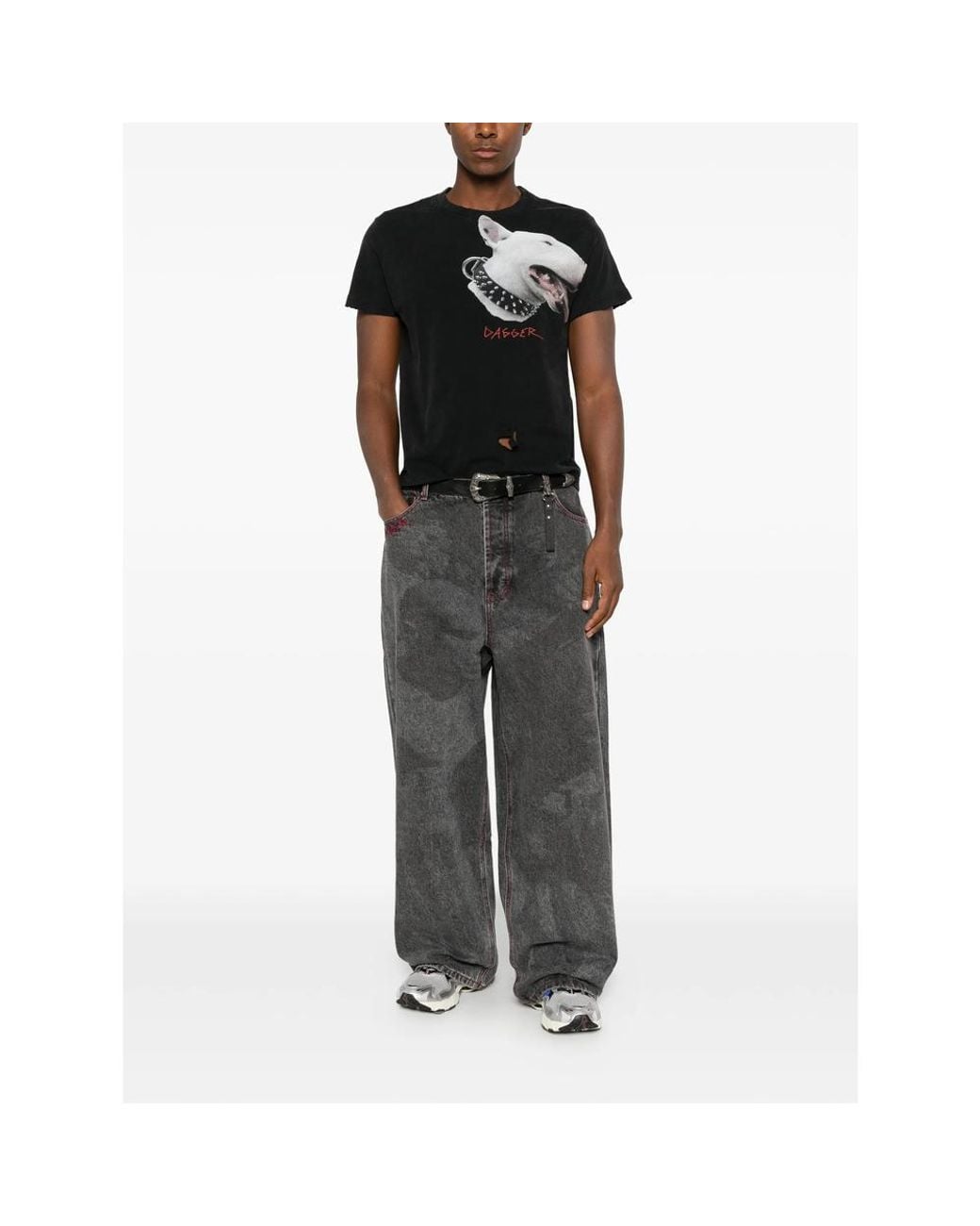 DAGGER Black Graphic-Print Distressed T-Shirt for men