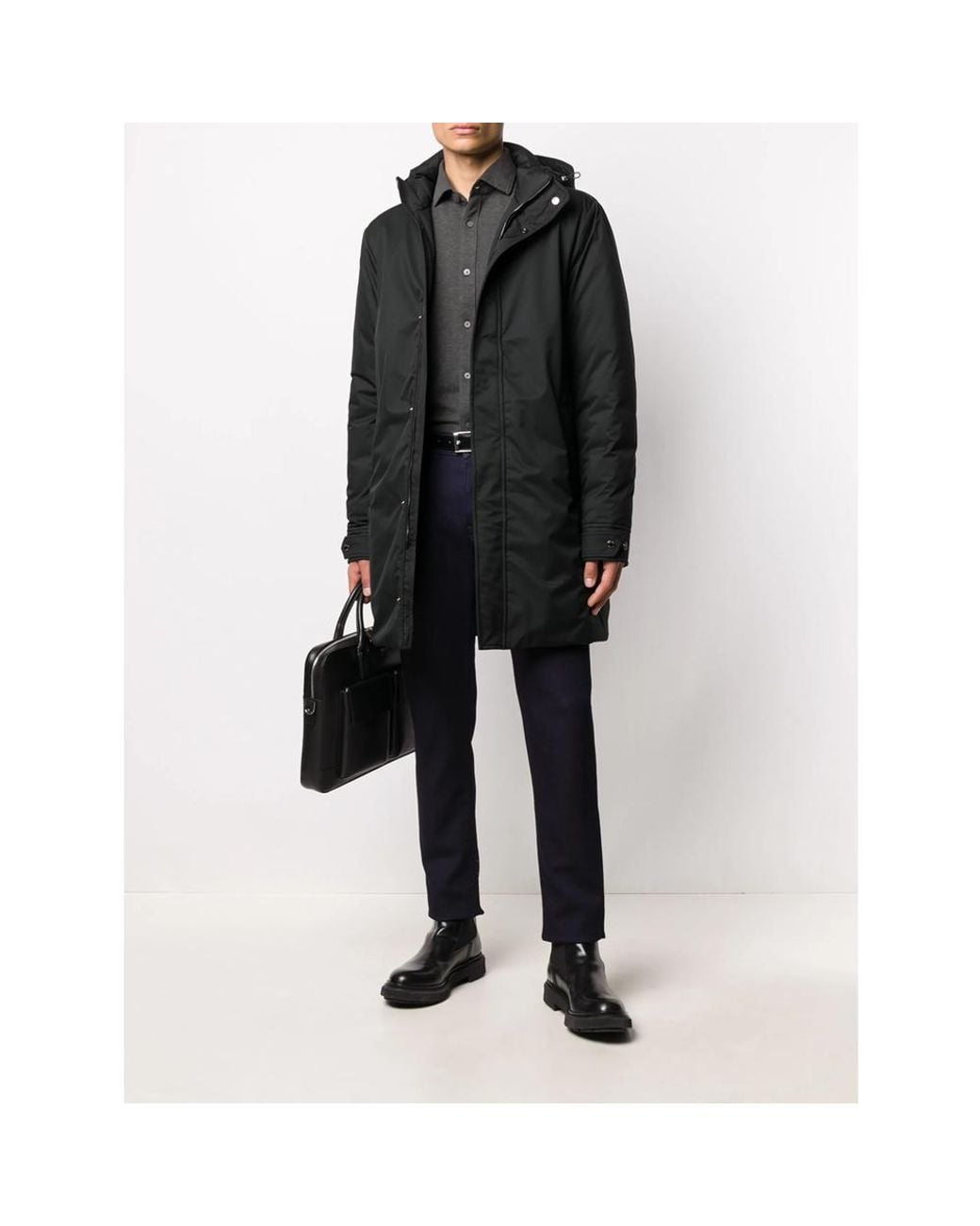Moorer Black Hooded Parka Coat for men
